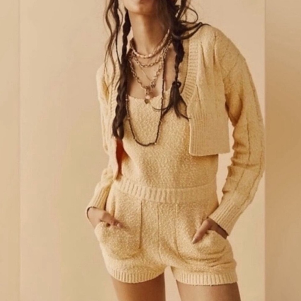 Yellow Free People Beach Sweater Romper